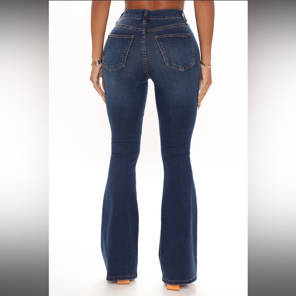 Dark Washed Distressed Flare Jeans - Picture 3 of 4